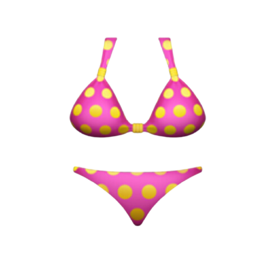 Pink polka dot bikini showcasing fun summer style and confidence in natural skincare routines.