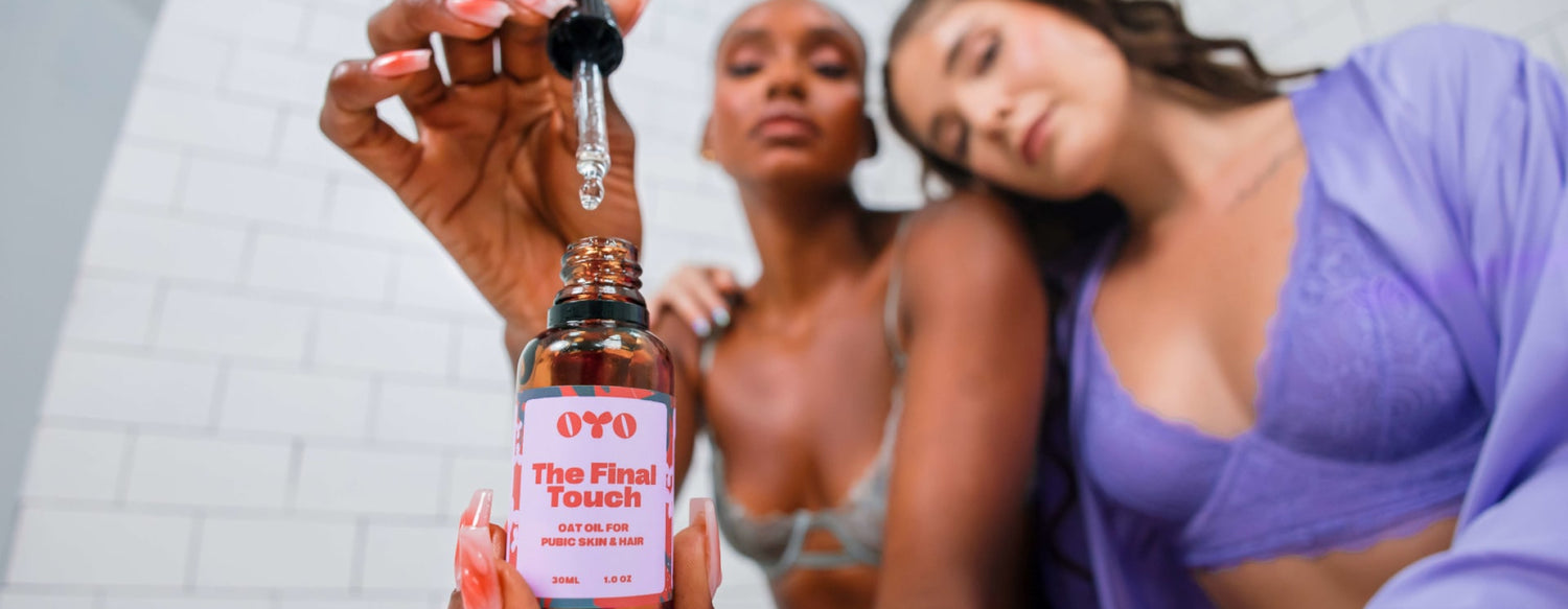 Women enjoying natural skincare with OTO's The Final Touch oil, designed to soothe and nourish all skin types.