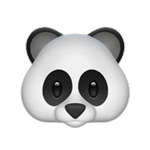 Cute panda emoji with black ears and eyes, perfect for playful communication and social media posts.