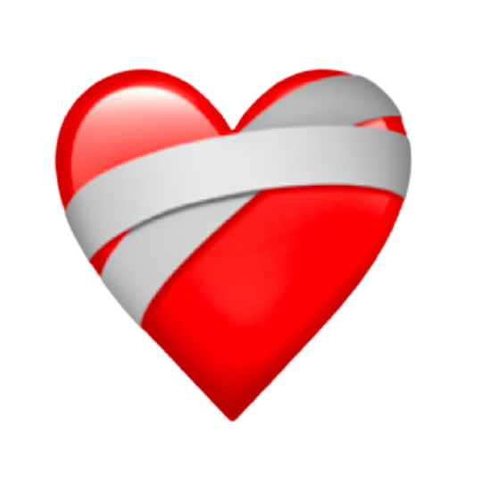 Shiny red heart wrapped in a white ribbon, symbolizing care and healing.