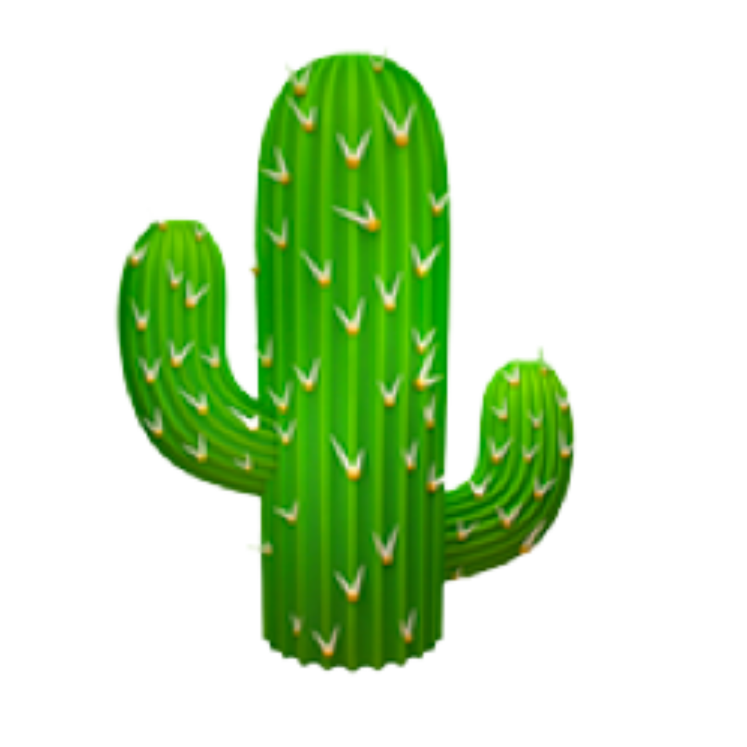 A vibrant green cactus with multiple arms standing tall against a transparent background.